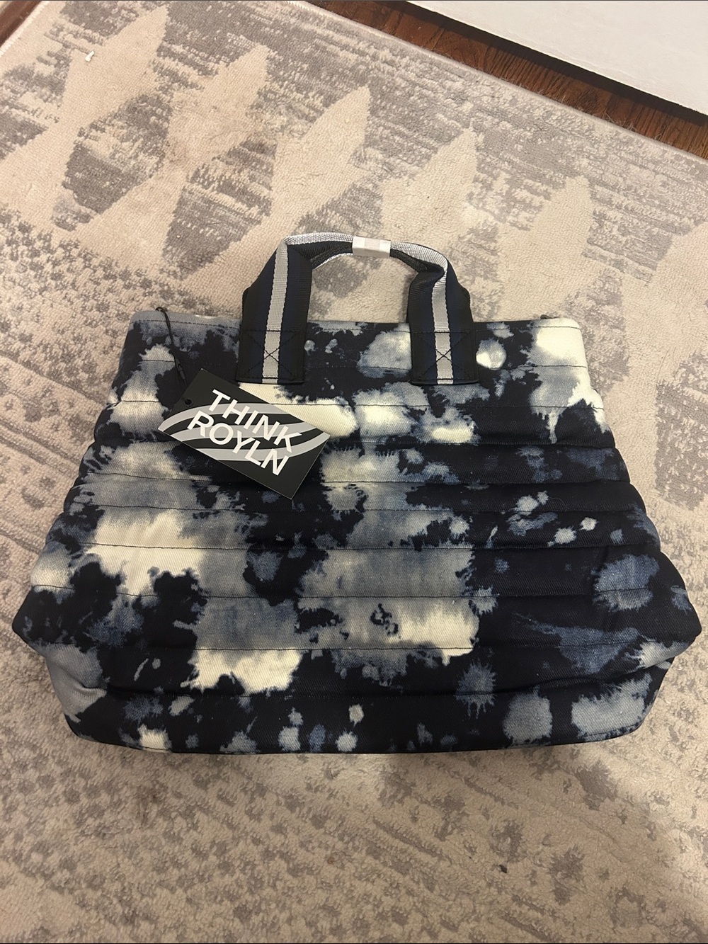 THINK ROYLN Navy and White Quilted Tie-Dye Tote
